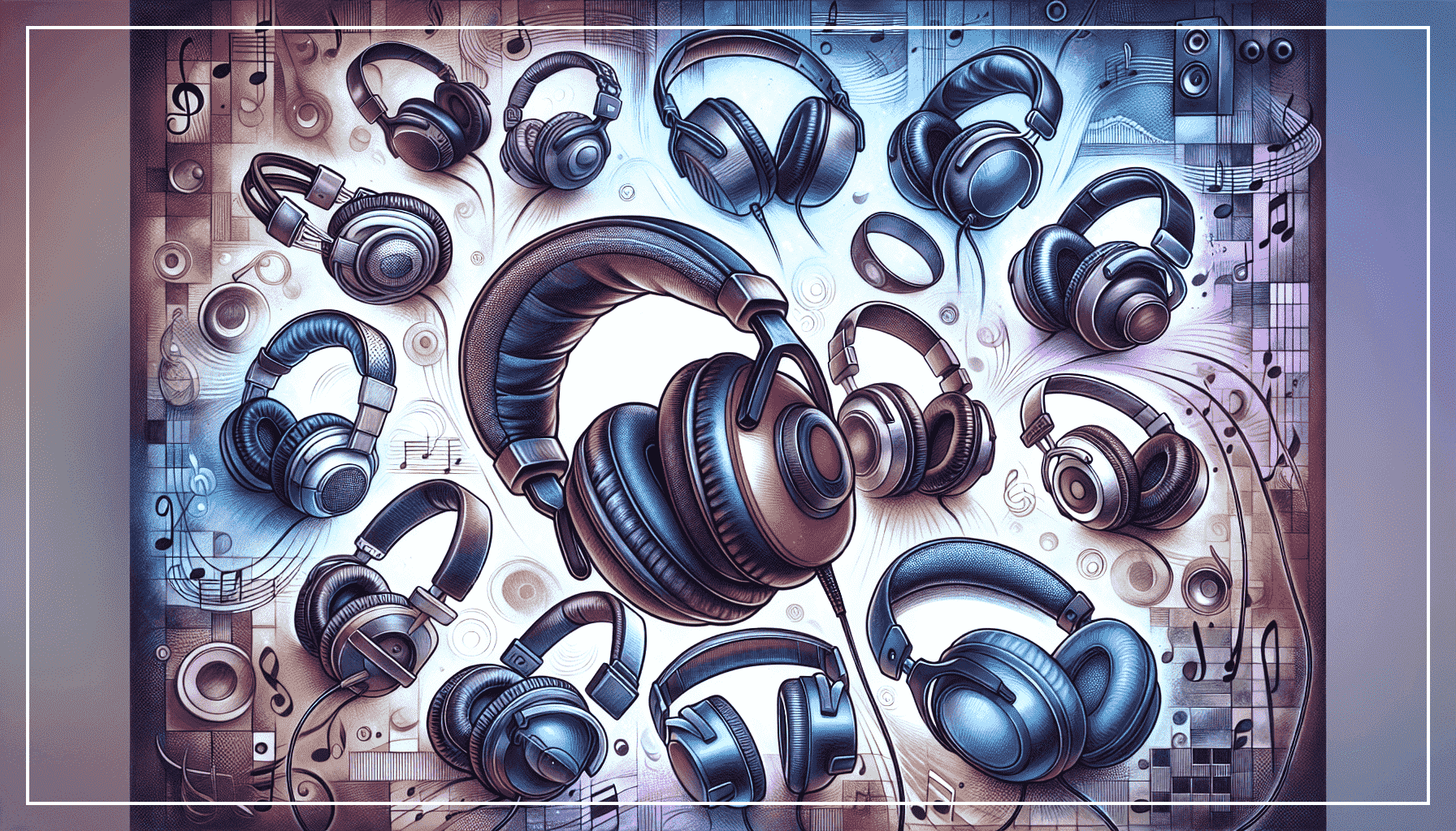 An illustration of various studio headphones showcasing their design and features.