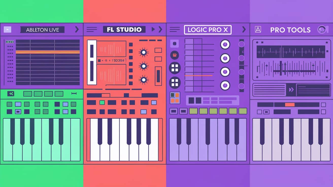 Side-by-side comparison: Ableton Live, FL Studio, Logic Pro X and Pro Tools